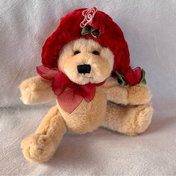 VINTAGE Dan Dee Collectors Choice Stuffed Bear Red Hat Roses Sitting Collectible - Picture 2 of 14